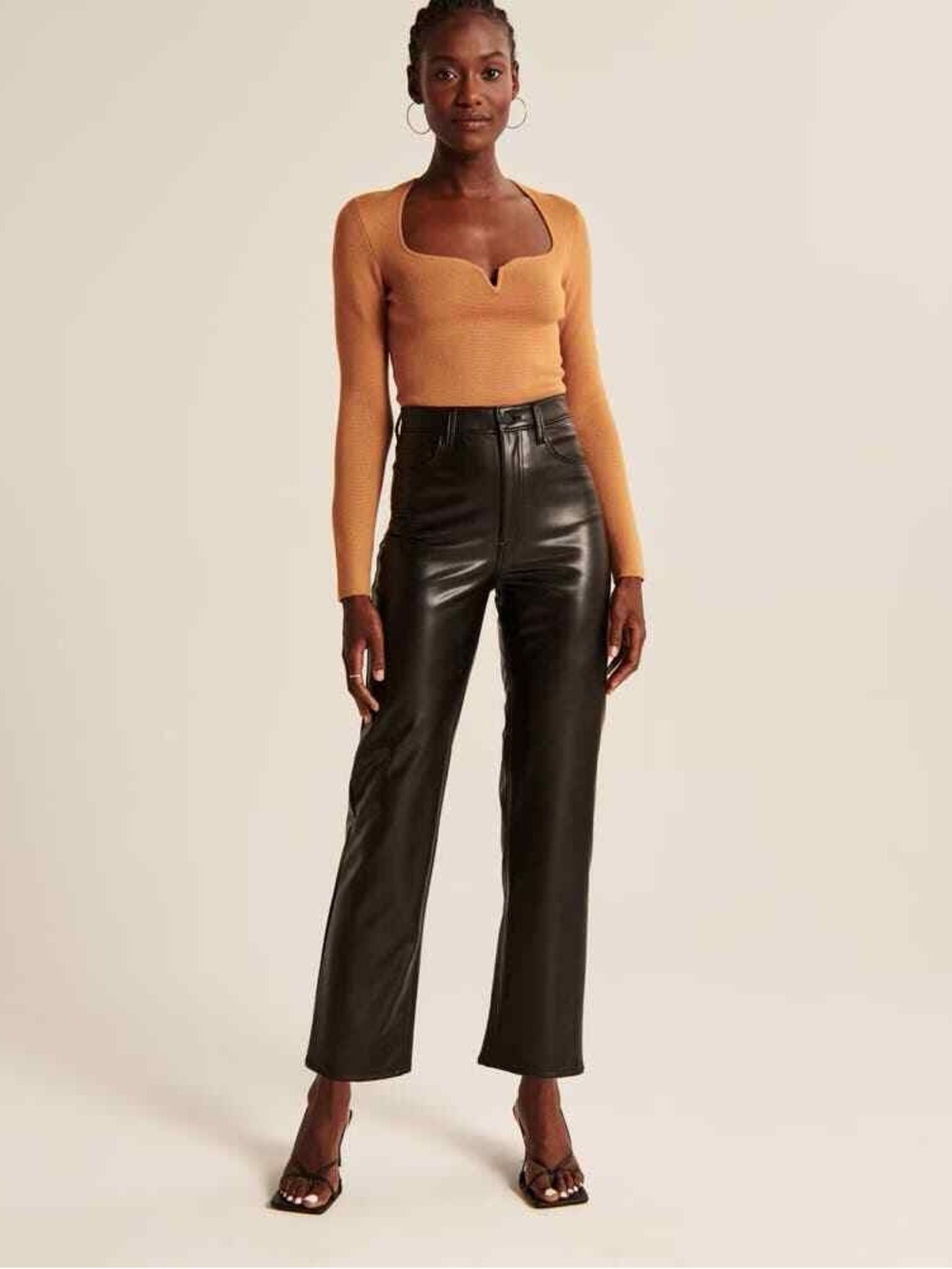 Abercrombie & Fitch Black Leather ankle straight ultra high rise pants -NWT